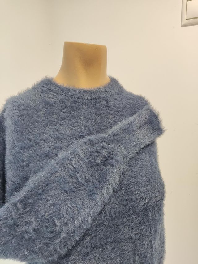 Jersey azul peludo mujer