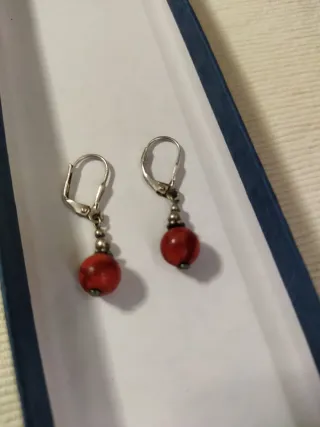 Pendientes de coral rojo y plata 925