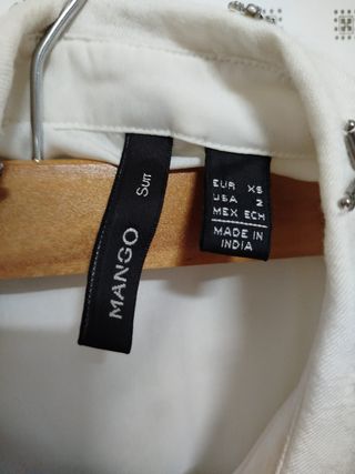 Blusa Mango Lazo Cuello Bordado Talla XS