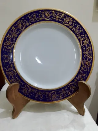 Piatto dolce di Limoges con cobalto e foglia oro!!