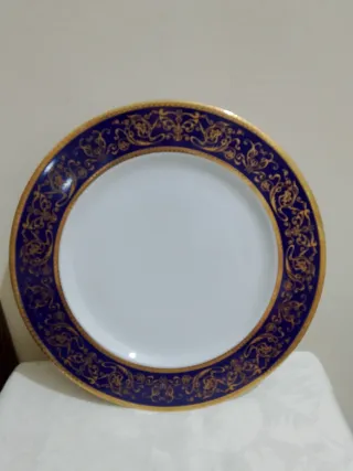 Piatto dolce di Limoges con cobalto e foglia oro!!