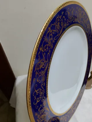 Piatto dolce di Limoges con cobalto e foglia oro!!