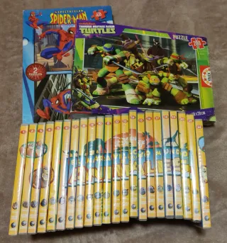 Puzzles Spiderman y Tortugas Ninja + DVDs