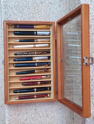 Collezione di penne stilografiche in scatola di legno