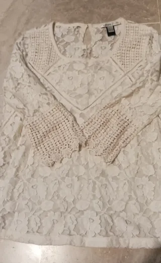 Blusa Mango Encaje Beige Talla M