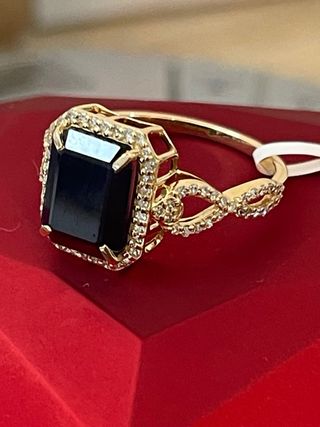 Anillo Oro 14k Zafiro  y Diamantes Nat. VS-F