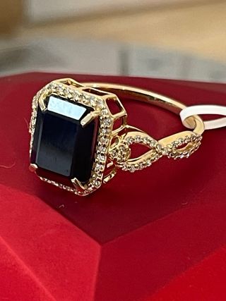 Anillo Oro 14k Zafiro  y Diamantes Nat. VS-F