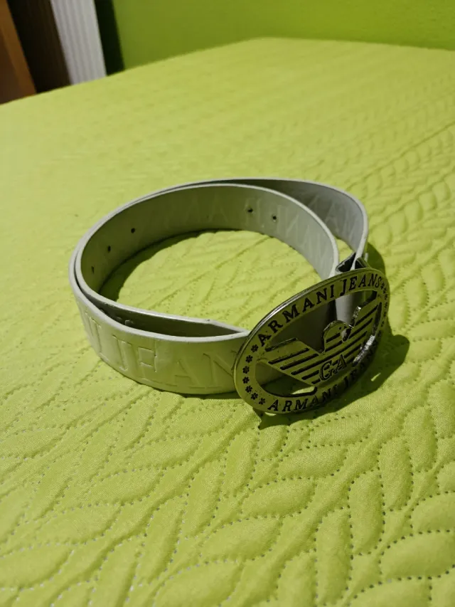 Cinturón Armani Jeans Blanco Hebilla Logo