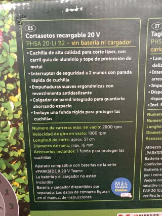 Cortasetos Recargable PARKSIDE