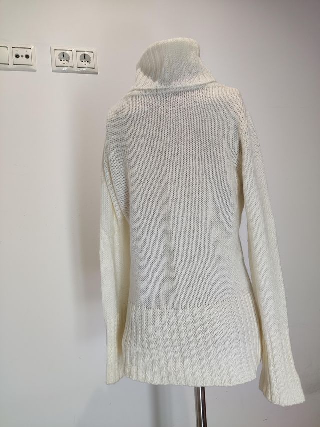 Jersey cuello alto mujer beige claro