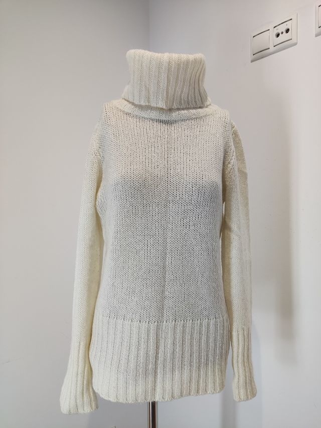 Jersey cuello alto mujer beige claro