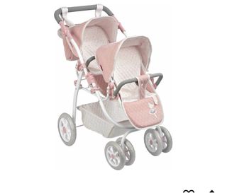 Carro gemelar para muñecas rosa