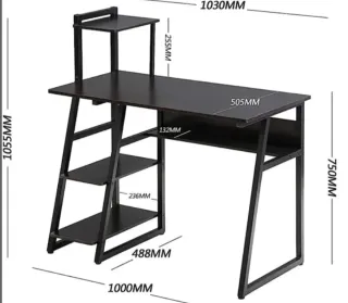 Escritorio ordenador negro con estantes