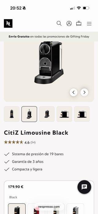 Cafetera Nespresso CityZ Limousine Negra