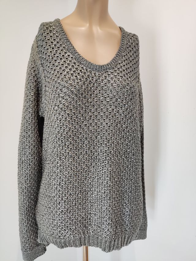 Jersey mujer tejido tipo metálico gris y plateado