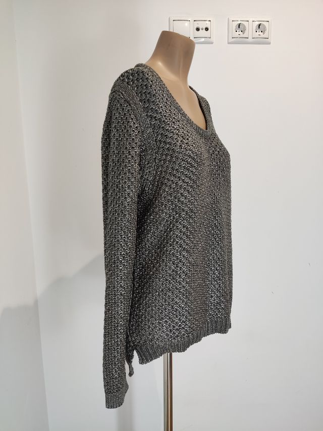 Jersey mujer tejido tipo metálico gris y plateado