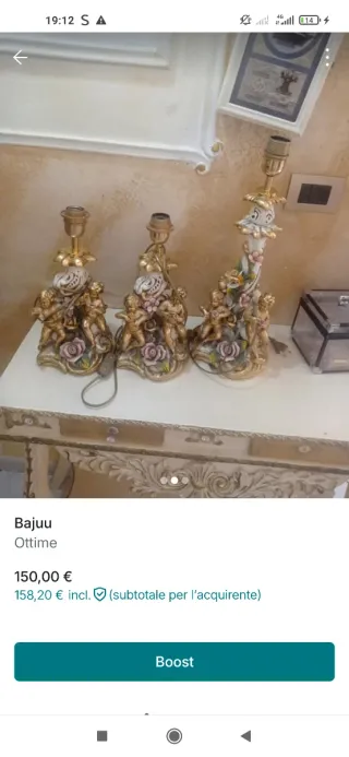 Coppia Lampade Porcellana Cherubini Oro