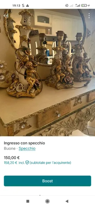 Coppia Lampade Porcellana Cherubini Oro