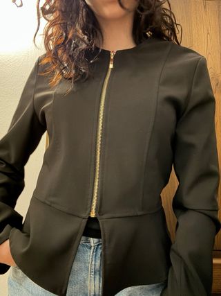 Giacca elegante nera zip oro taglia M