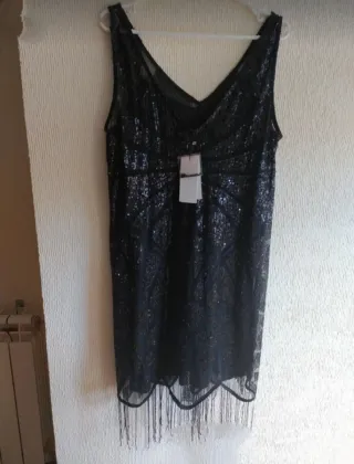 Vestido fiesta lentejuelas flecos