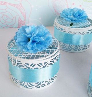 5 cajitas joyero flor celeste lazo regalo