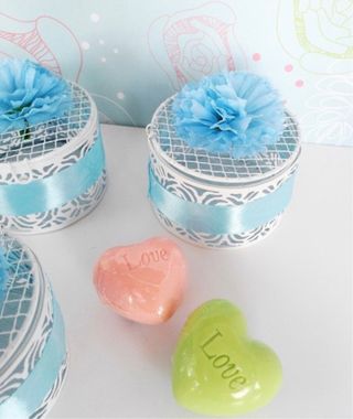 5 cajitas joyero flor celeste lazo regalo