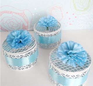 5 cajitas joyero flor celeste lazo regalo