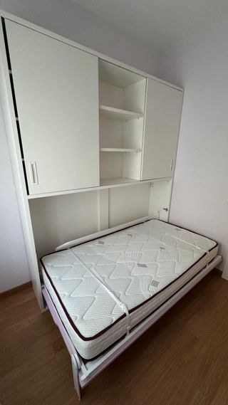 Mueble Cama Abatible Rosa y Blanco