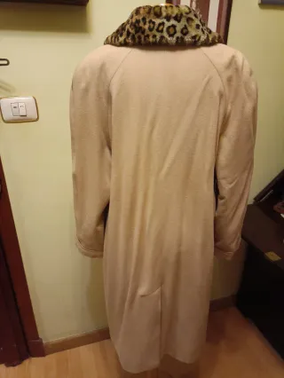 Abrigo vintage lana beige cuello leopardo