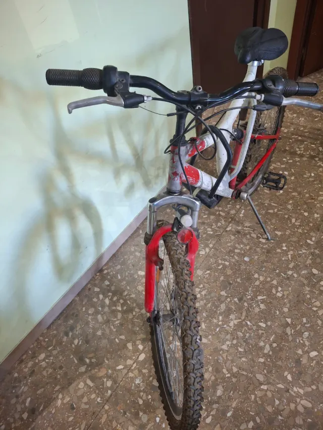 Bicicleta de montaña roja y blanca