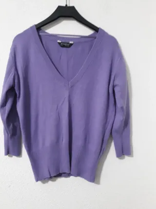 Jersey mujer cuello pico morado