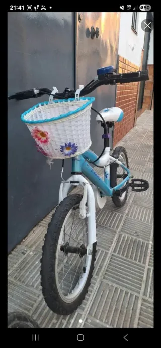 Bicicleta infantil azul con cesta