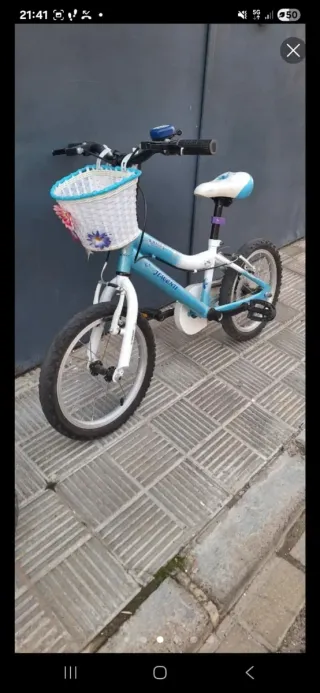 Bicicleta infantil azul con cesta