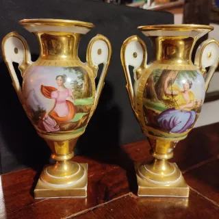 Pareja antiguo jarron porcelana estilo viejo París