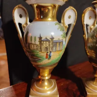 Pareja antiguo jarron porcelana estilo viejo París