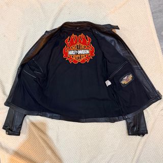 Chaqueta Cuero Moto Harley Davidson Naranja/Negro