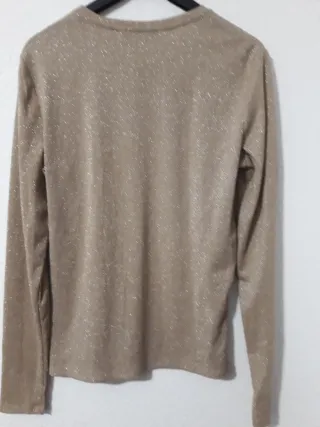 Camiseta Mango Beige Dorada Brillo