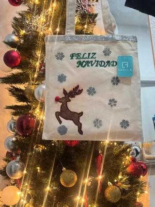 Bolsa de tela Feliz Navidad pintada a mano