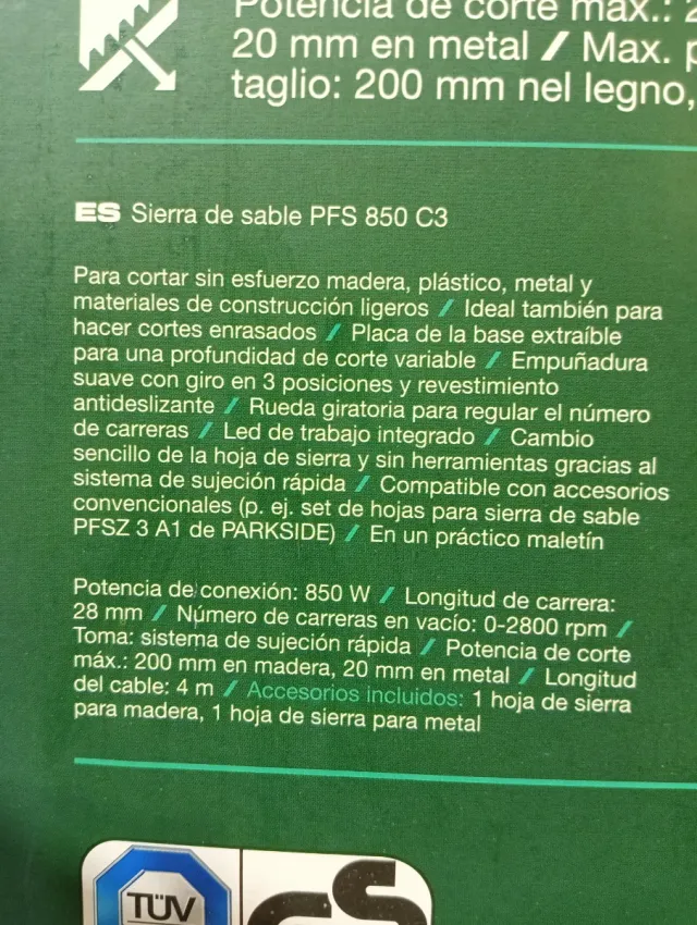 Sierra Sable PARKSIDE Eléctrica