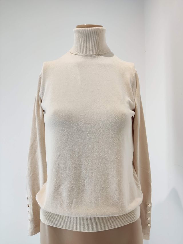Jersey cuello alto beige mujer