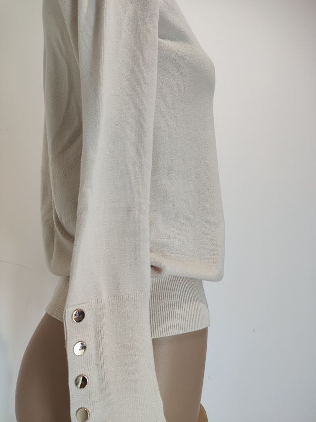 Jersey cuello alto beige mujer
