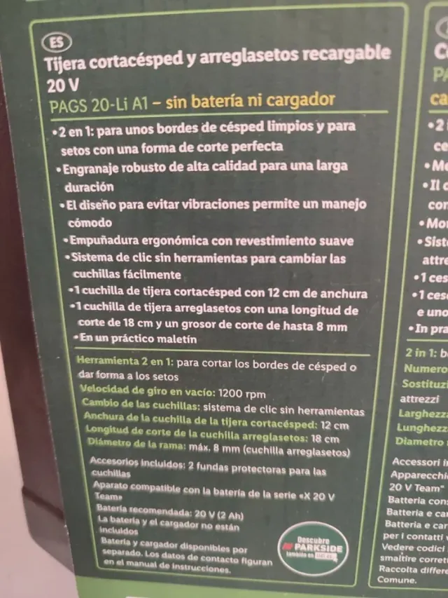 Forbici per siepi senza fili PARKSIDE Batería Cortacésped