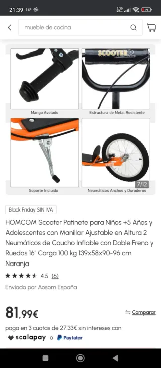 Scooter Patinete Infantil Naranja
