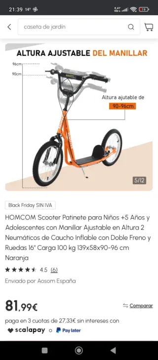 Scooter Patinete Infantil Naranja