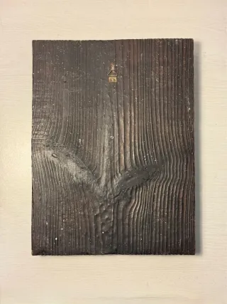 Quadro militare vintage in legno con cavallo