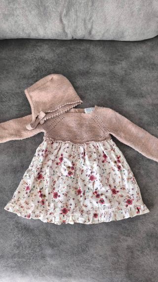 Vestido y gorrito bebé niña 24 meses