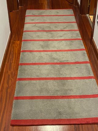 Tappeto da corridoio grigio con strisce rosse