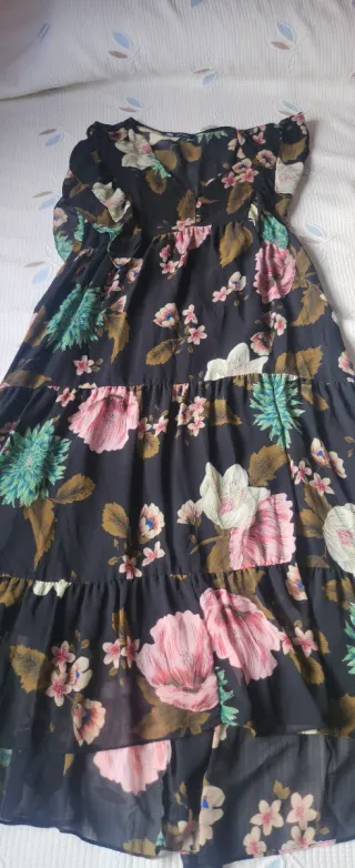 Vestido Zara flores negro multicolor