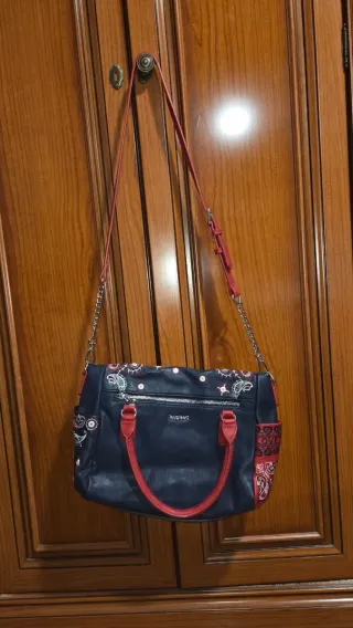Bolso Desigual Paisley Bordado Azul y Rojo