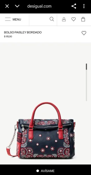 Bolso Desigual Paisley Bordado Azul y Rojo